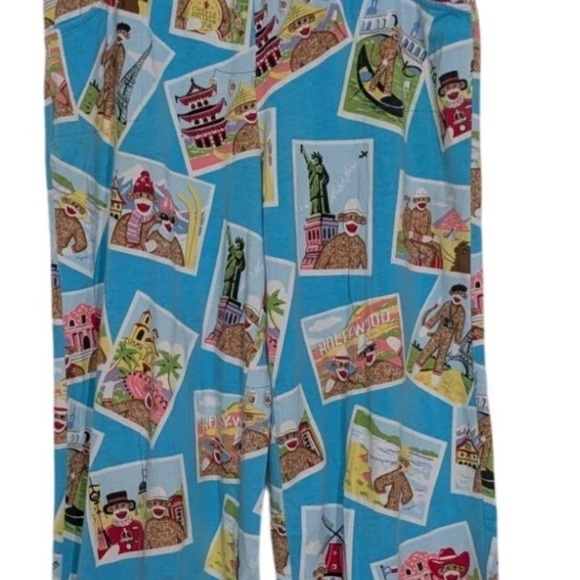 Nick & Nora Sock Monkey Tourist Pajama Pants Womens Medium Paris Japan Alamo - Picture 8 of 8
